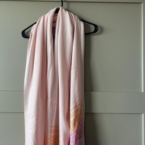 Pastel Pink Scarf Womens Large Lightweight Shawl Fringe Color Block Wrap 80in - Picture 4 of 8